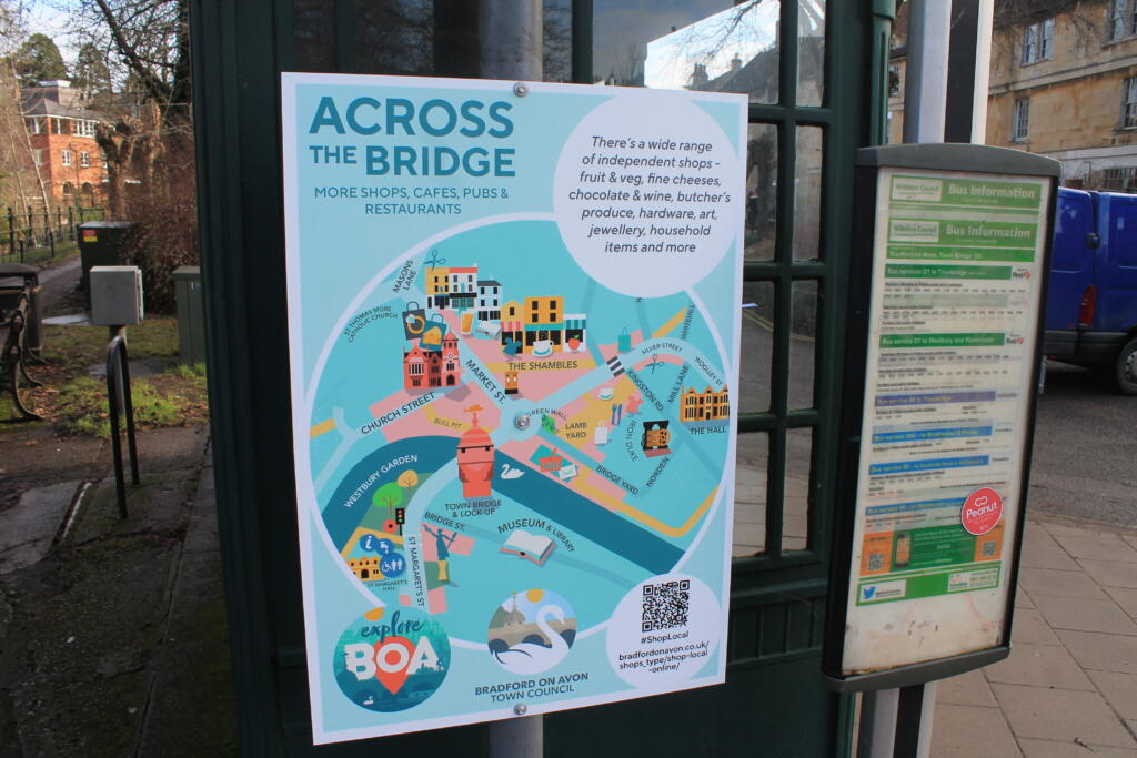 Close up of Across the Bridge signage