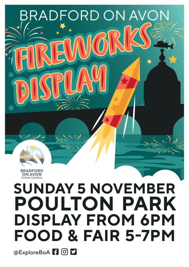 A4 poster design for the Bradford on Avon fireworks display on Sunday 5 November from 5pm to 7pm